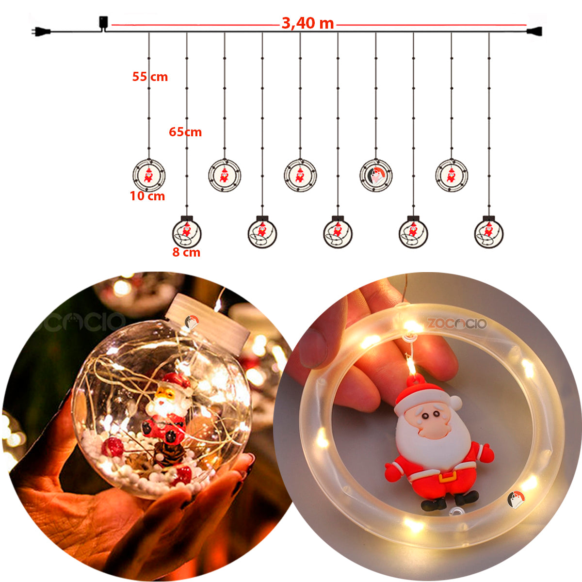 🎄Cortina De Aros y Bolas Con Figuras Navideñas🎅🏻