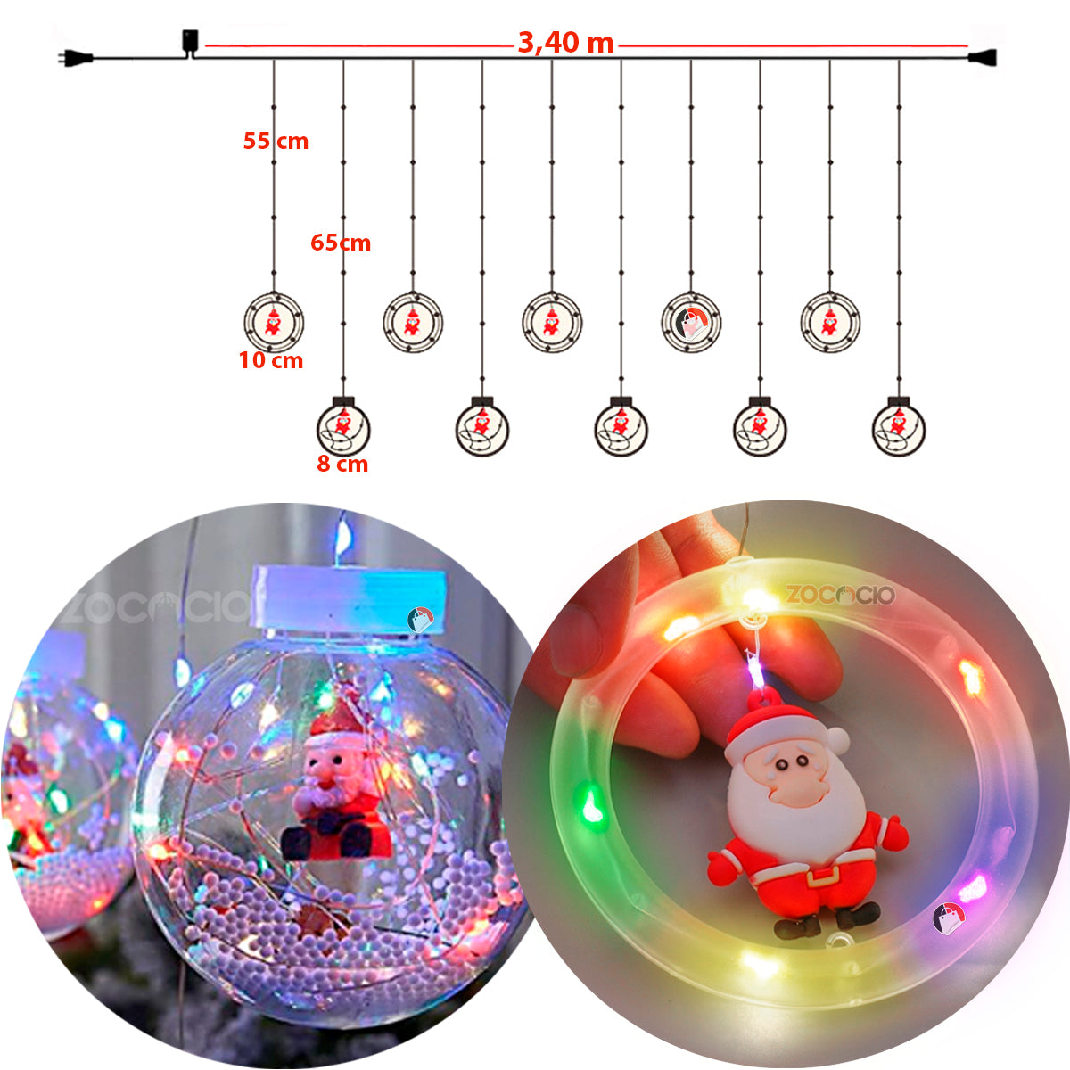 🎄Cortina De Aros y Bolas Con Figuras Navideñas🎅🏻