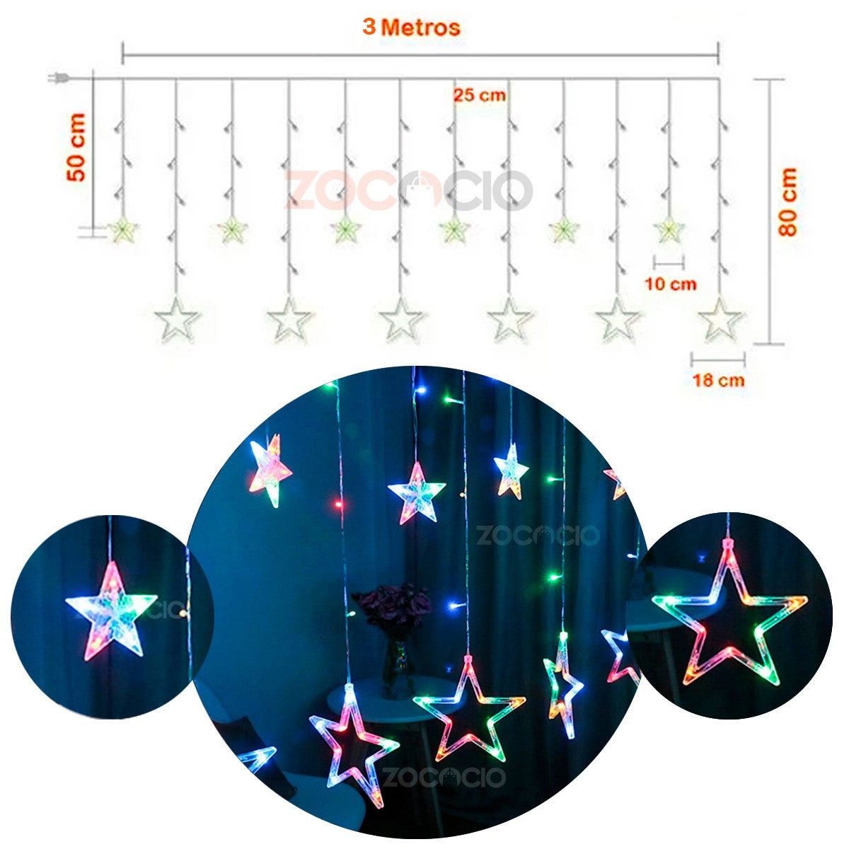 🎁🎅🏻Cortina de Luces Led Estrella 3 Metros🎅🏻🎁